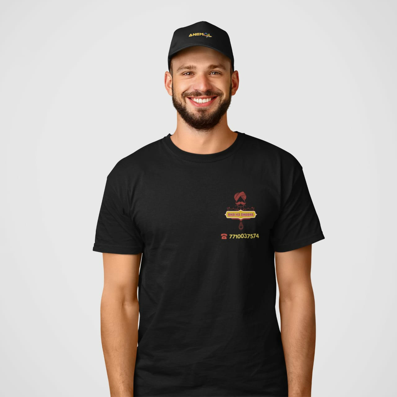 Person wearing DTF printed t-shirt with custom branding — testing DTF print wash durability