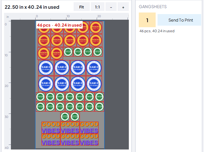 A packed gangsheet in the preview