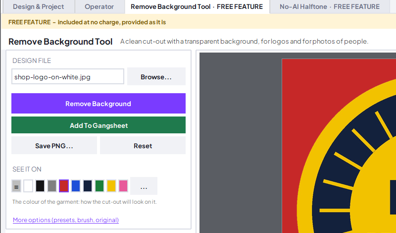 The Remove Background Tool marked as a free feature